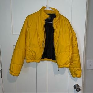 Yellow Cropped Puffer Jacket
